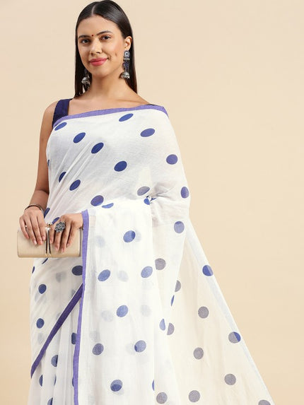 DESH BIDESH Polka Dot Pure Cotton Taant Saree