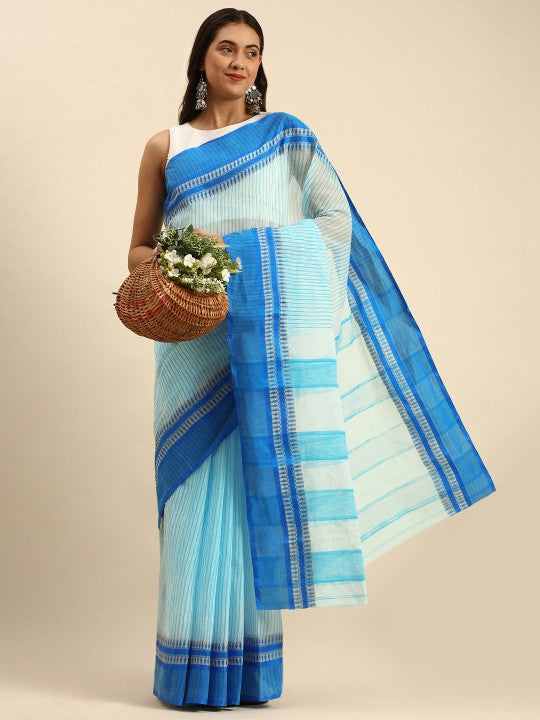 DESH BIDESH Woven Design Pure Cotton Bengal Taant Saree