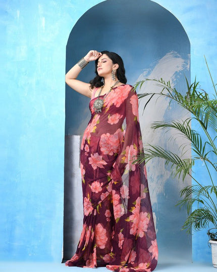 DESH BIDESH Floral Printed Bandhani Saree