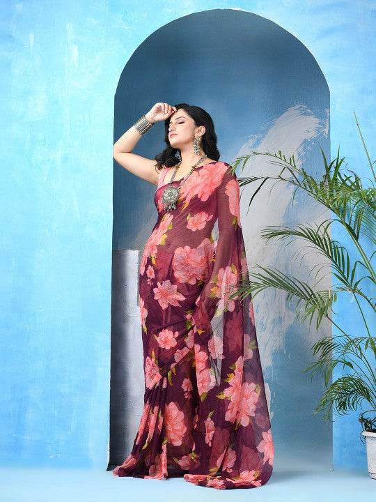 DESH BIDESH Floral Printed Bandhani Saree