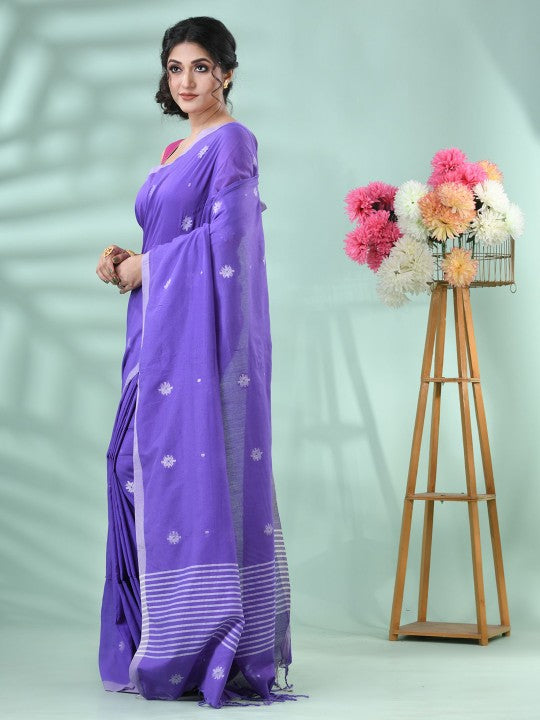 DESH BIDESH Women Woven Design Silk Cotton Saree in Radiant Purple