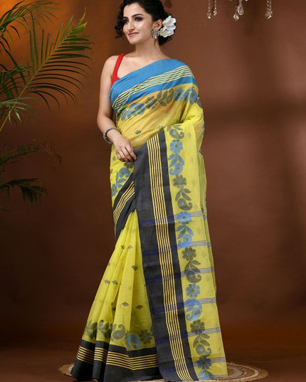 Women's Floral Phulkari Pure Cotton Handloom Taant Saree by DESH BIDESH