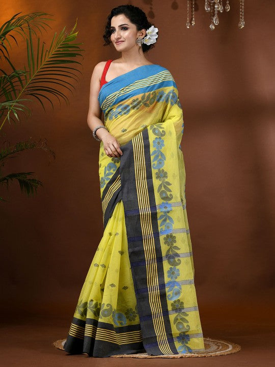 Women's Floral Phulkari Pure Cotton Handloom Taant Saree by DESH BIDESH