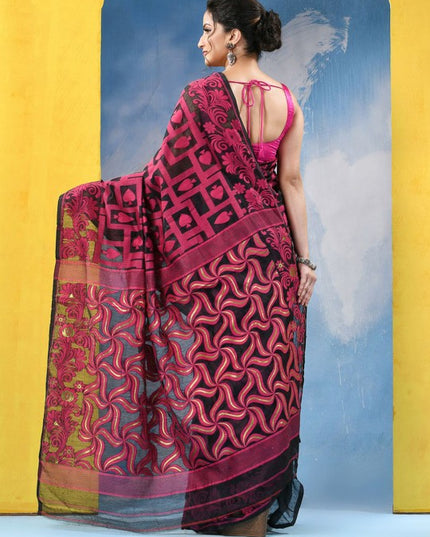 DESH BIDESH Ethnic Motifs Handloom Jamdani Saree with Contrast Border