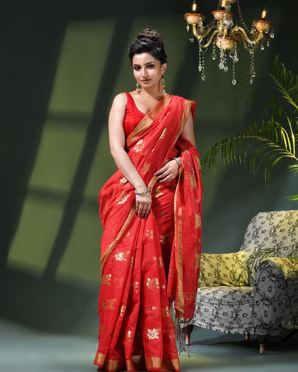 Cotton Silk Party Wear Saree Trendy Design Gulnaz Georgette Chiffon Cotton Saree (Red)