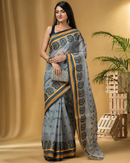 DESH BIDESH Paisley Woven Design Pure Cotton Taant Saree