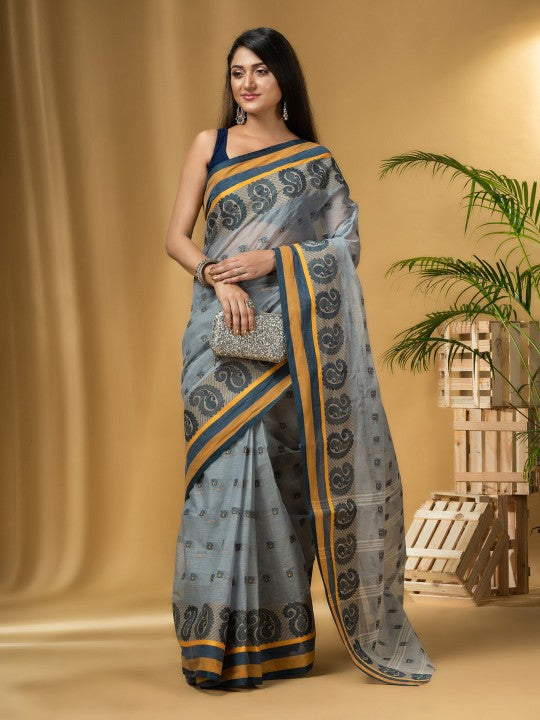 DESH BIDESH Paisley Woven Design Pure Cotton Taant Saree