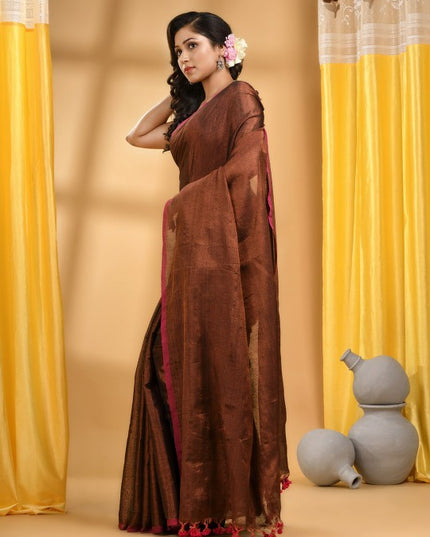 DESH BIDESH Gold Toned Woven Design Zari Tissue Saree