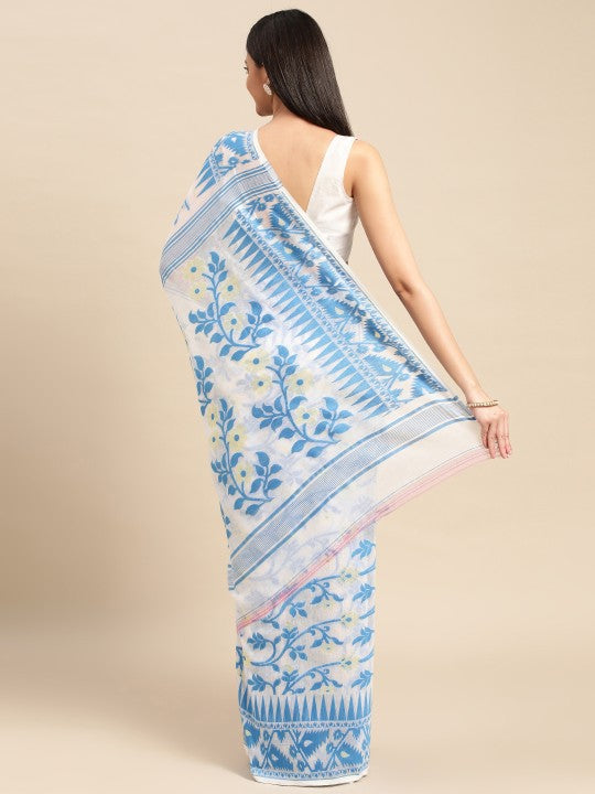 DESH BIDESH Woven Design Ethnic Motifs Pure Cotton Jamdani Saree