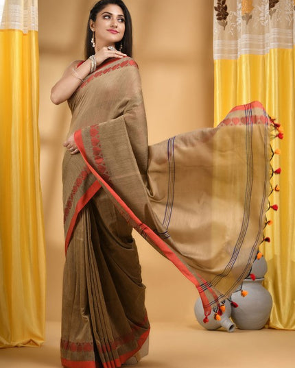 DESH BIDESH Bengali Pure Cotton Handloom Taant Saree