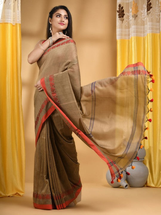 DESH BIDESH Bengali Pure Cotton Handloom Taant Saree