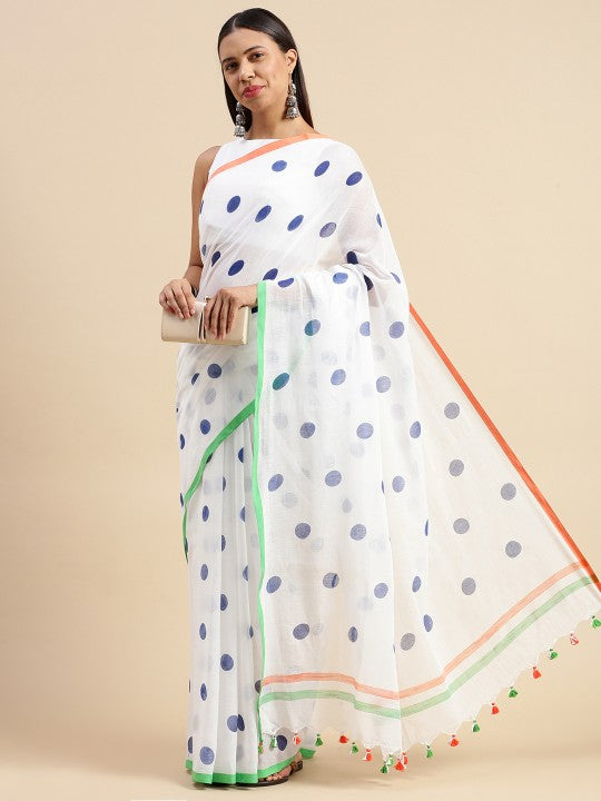 DESH BIDESH Polka Dot Pure Cotton Taant Saree