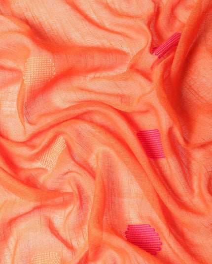 DESH BIDESH Orange & Beige Geometric Design Pure Cotton Taant Saree