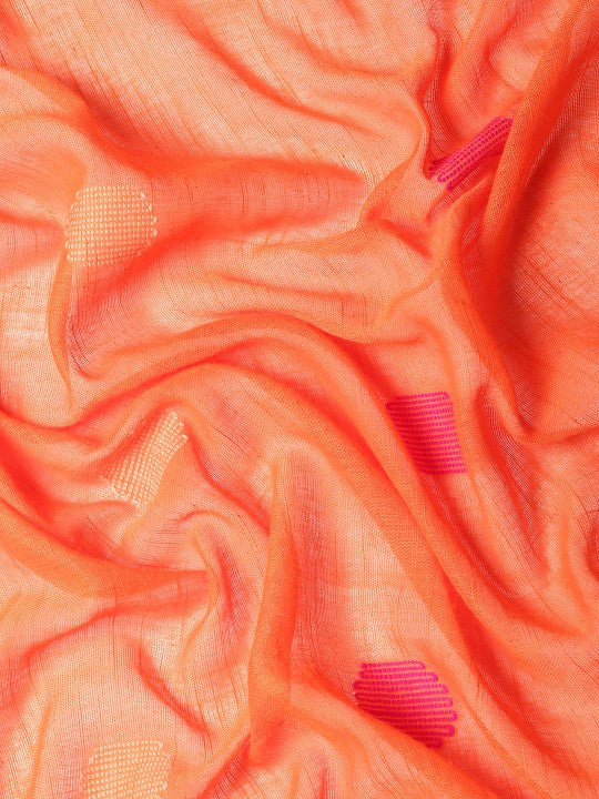 DESH BIDESH Orange & Beige Geometric Design Pure Cotton Taant Saree