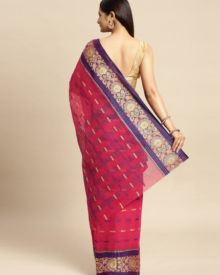 DESH BIDESH Pink Ethnic Motifs Pure Cotton Taant Saree