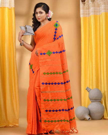 DESH BIDESH Woven Design Patchwork Pure Cotton Taant Saree