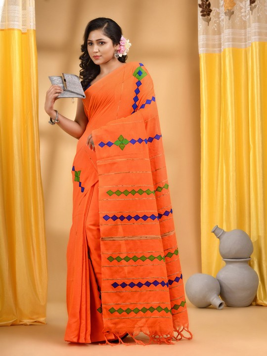 DESH BIDESH Woven Design Patchwork Pure Cotton Taant Saree