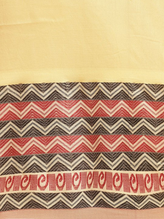 DESH BIDESH Yellow Pure Cotton Taant Saree