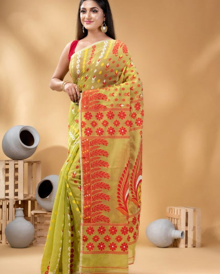 DESH BIDESH Women's Ethnic Motifs Embroidered Pure Cotton Saree