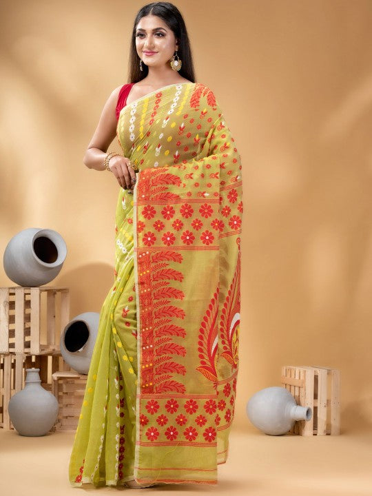 DESH BIDESH Women's Ethnic Motifs Embroidered Pure Cotton Saree