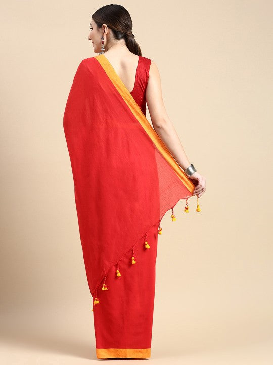 DESH BIDESH Solid Pure Cotton Taant Saree