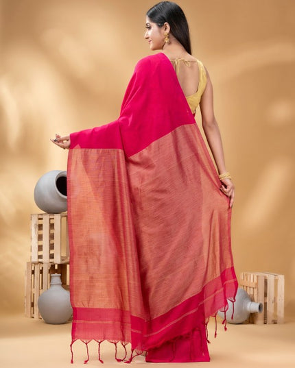 Elegant Pink Gold-Toned Pure Cotton Handloom Khadi Saree for Women