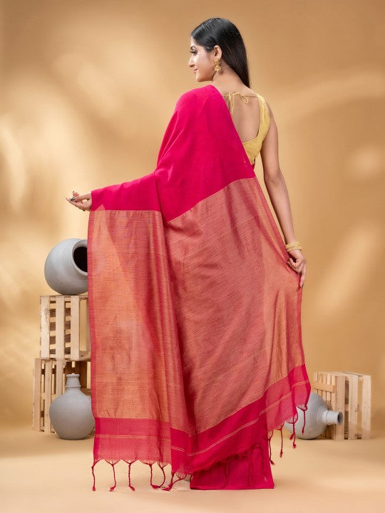 Elegant Pink Gold-Toned Pure Cotton Handloom Khadi Saree for Women