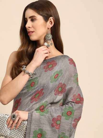 DESH BIDESH Floral Pure Cotton Taant Saree