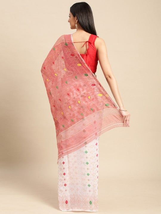 DESH BIDESH Woven Design Ethnic Motifs Pure Cotton Jamdani Saree