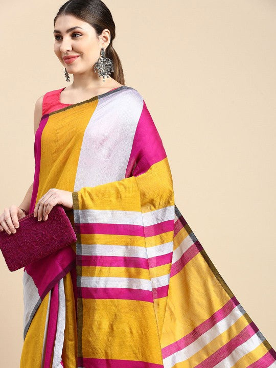 DESH BIDESH Striped Silk Cotton Saree: Vibrant, Elegant, Traditional Indian Attire for Women