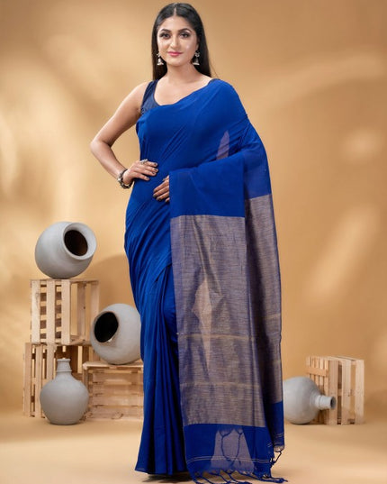 DESH BIDESH Blue & Gold-Toned Woven Design Pure Cotton Saree