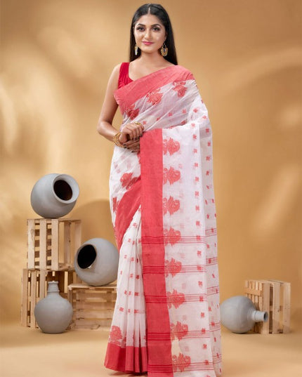 DESH BIDESH Floral Pure Cotton Taant Saree