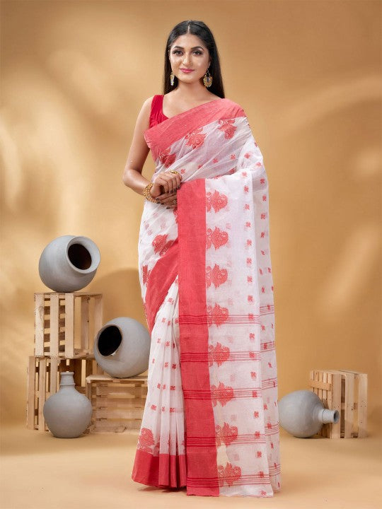 DESH BIDESH Floral Pure Cotton Taant Saree