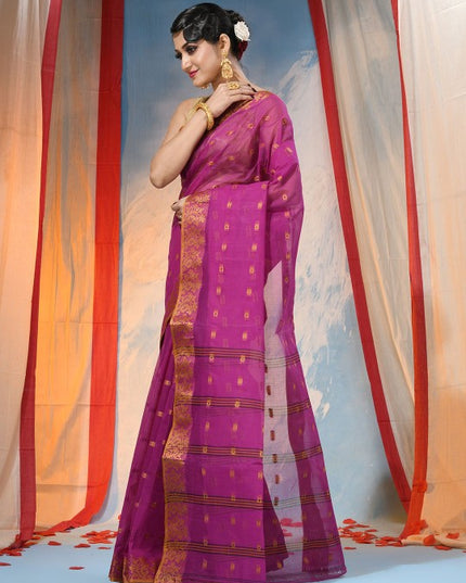 Exquisite Pink Gold Woven Design Pure Cotton Handloom Saree for Women