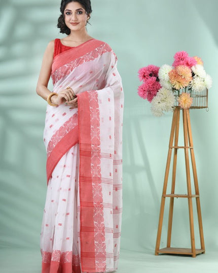 DESH BIDESH Elegant Woven Design Taant Saree with Unstitched Blouse Piece