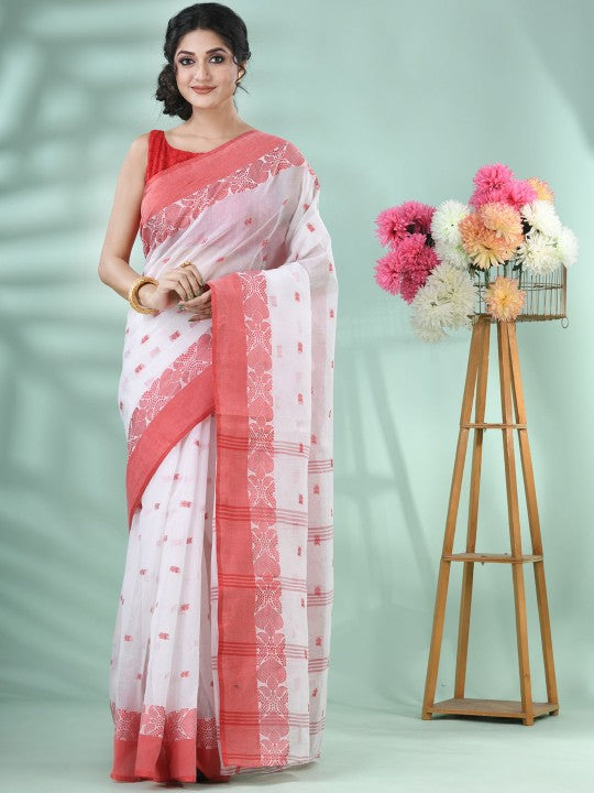 DESH BIDESH Elegant Woven Design Taant Saree with Unstitched Blouse Piece