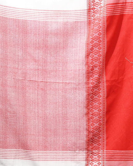 dB DESH BIDESH Women`s Soft Cotton Saree For Women Lal Pallavi Design Red White Bengal Festival Pure Handloom Cotton silk saree for woman With Blouse Piece