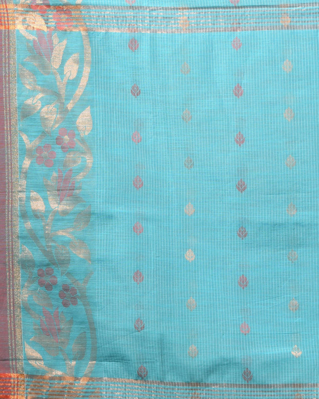 dB DESH BIDESH Women`s Cotton Silk Saree with Gold Zari Floral Woven Svarna Lata Design Soft Modal Silk Women Saree With Blouse Piece | Sari for women (Sky Blue)