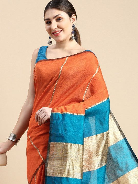 DESH BIDESH Ghicha Striped Cotton Silk Saree