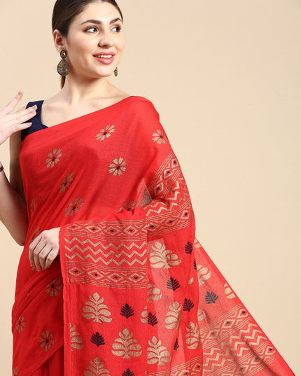 DESH BIDESH Woven Design Floral Pure Cotton Taant Saree