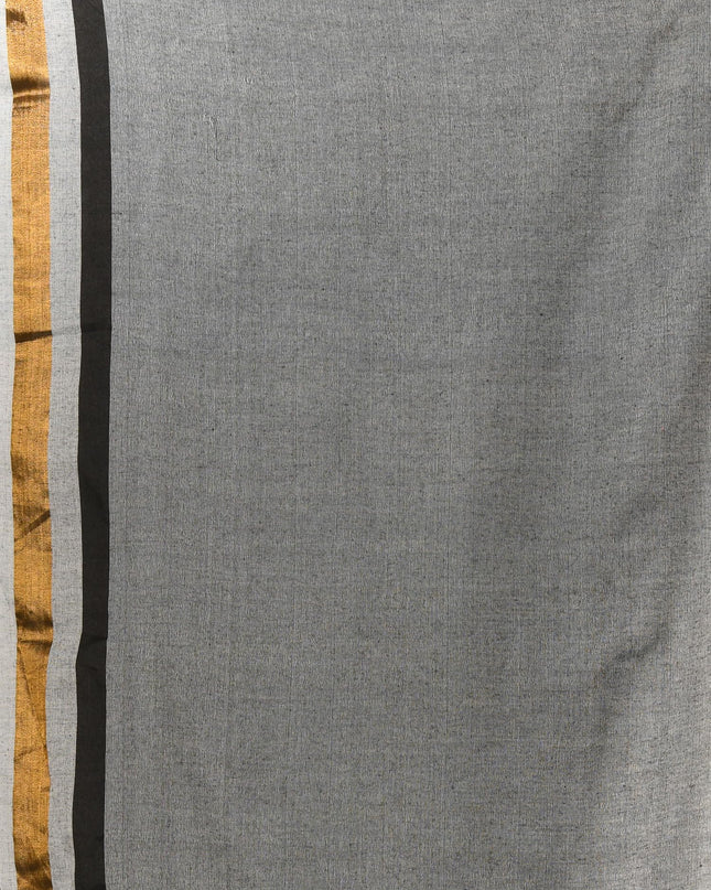 dB DESH BIDESH Women`s Mul Cotton Sarees Soft Zari Fancy Roshni Latest, Design Party, Wear Cotton Silk Saree For Woman With Blouse Piece (Black Grey Golden)