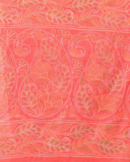 dB DESH BIDESH Women`s Cotton Saree For Woman Nakshakata Leaf kolka Embroidery Printed Trendy Soft Cotton Silk Women Sarees with Blouse Piece (RED)
