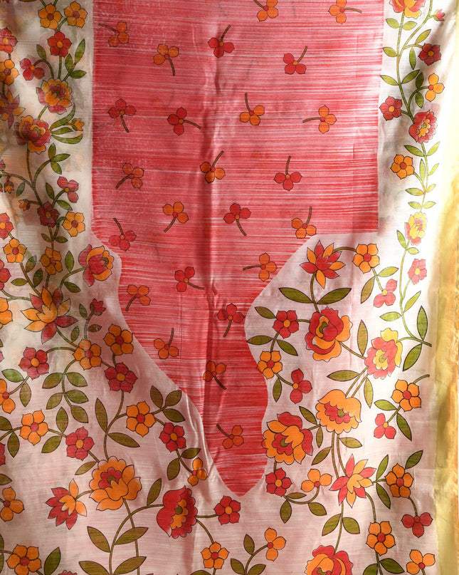 dB DESH BIDESH Women`s Cotton Saree For Woman Latest, Phoolbagan Printed Trendy Soft Cotton Silk Women Sarees with Blouse Piece (Red White)