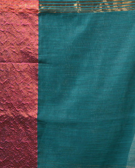 dB DESH BIDESH Women's Soft Cotton Linen Saree For Woman Kolkamoyee Trendy festival Silk Saree For Wedding Banarasi Style Pallu Sari With Blouse Piece (Bottle Green)