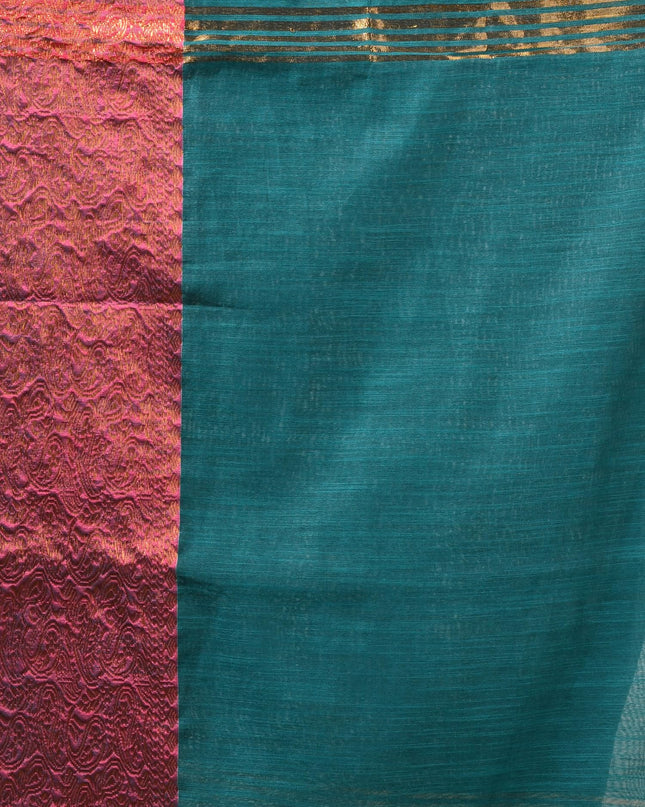 dB DESH BIDESH Women's Soft Cotton Linen Saree For Woman Kolkamoyee Trendy festival Silk Saree For Wedding Banarasi Style Pallu Sari With Blouse Piece (Bottle Green)