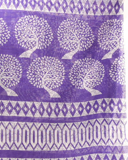 dB DESH BIDESH Women`s Cotton Saree for Woman | Saree for Woman Cotton Blend Kalpataru Printed Traditional Sari for Farewell Office Daily Wear with Blouse Piece (White Purple)
