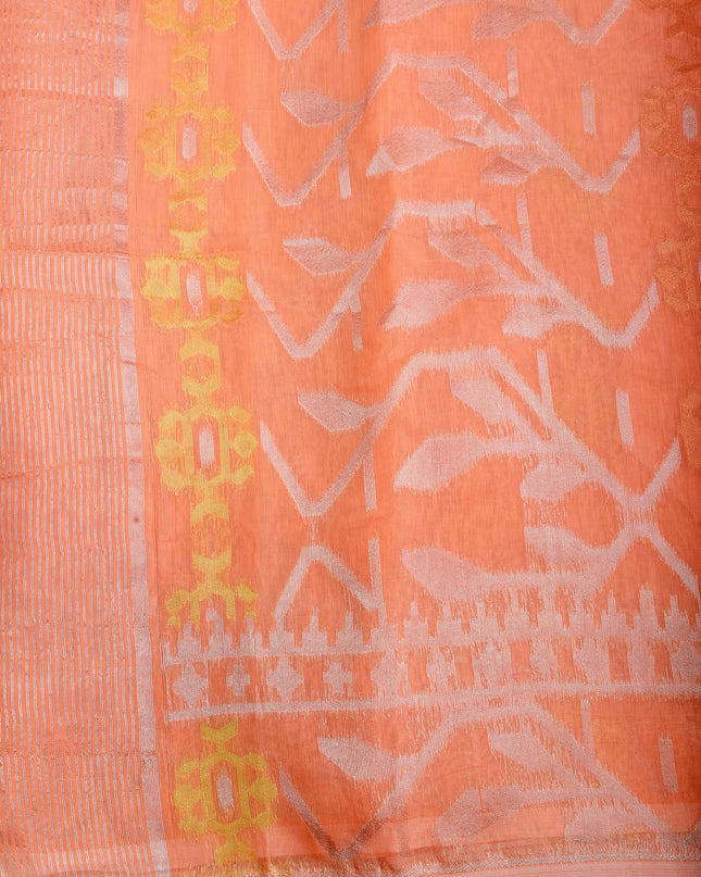 dB DESH BIDESH Women's Soft Cotton Silk Jamdani Sarees For Women for Party, Wear Linen Silk Saree Zarikatha Design Cotton saree for woman Without Blouse piece (Peach Orange)