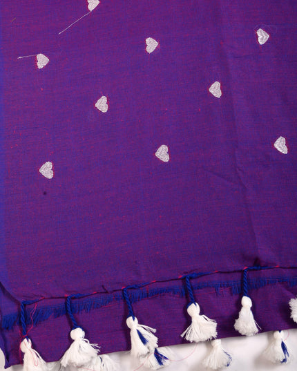 dB DESH BIDESH Women`s Cotton Sarees For Women Office Wear HeartBeat Embroidery Saree Design Soft Cotton Silk Saree With Blouse Piece (Purple)