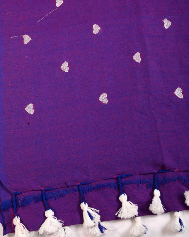 dB DESH BIDESH Women`s Cotton Sarees For Women Office Wear HeartBeat Embroidery Saree Design Soft Cotton Silk Saree With Blouse Piece (Purple)