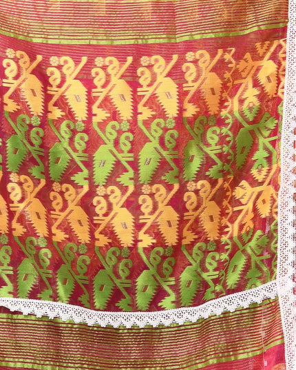 dB DESH BIDESH Women's Cotton Silk Soft Jamdani Saree Fancy Lace Border Jamdani Sarees For Women Without Blouse Piece